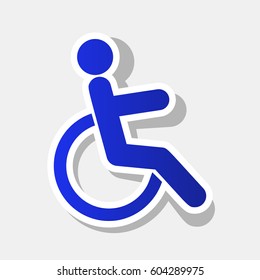 Disabled sign illustration. Vector. New year bluish icon with outside stroke and gray shadow on light gray background.