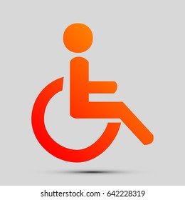 Disabled sign illustration. Vector. Orange, red-yellow icon with shadow on gray background.