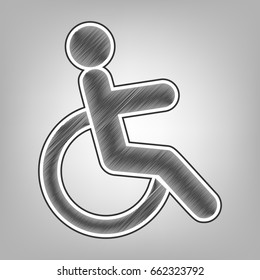 Disabled sign illustration. Vector. Pencil sketch imitation. Dark gray scribble icon with dark gray outer contour at gray background.