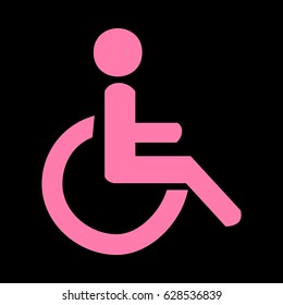 Disabled sign illustration. Vector. Pink icon on black background.