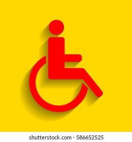 Disabled sign illustration. Vector. Red icon with soft shadow on golden background.