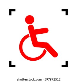 Disabled sign illustration. Vector. Red icon inside black focus corners on white background. Isolated.
