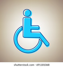 Disabled sign illustration. Vector. Sky blue icon with defected blue contour on beige background.