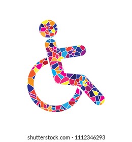 Disabled sign illustration. Vector. Stained glass icon on white background. Colorful polygons. Isolated.