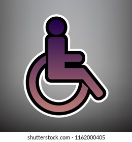 Disabled sign illustration. Vector. Violet gradient icon with black and white linear edges at gray background.