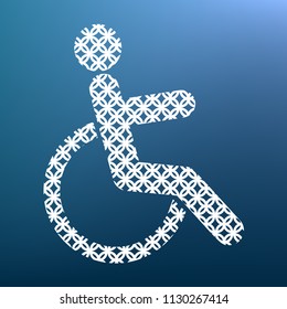 Disabled sign illustration. Vector. White textured icon at lapis lazuli gradient background.