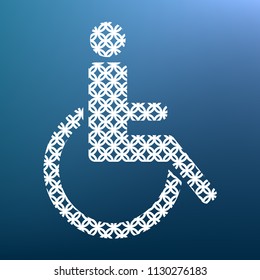 Disabled sign illustration. Vector. White textured icon at lapis lazuli gradient background.