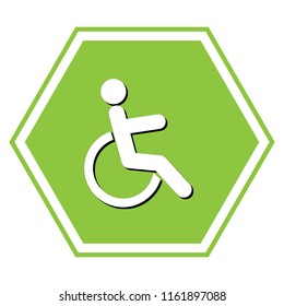 Disabled sign illustration. Vector. White icon with black shadow at yellow green honeycomb on white background.