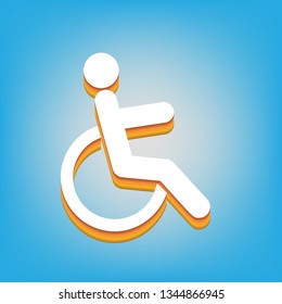Disabled sign illustration. Vector. White icon with 3d warm-colored gradient body at sky blue background.