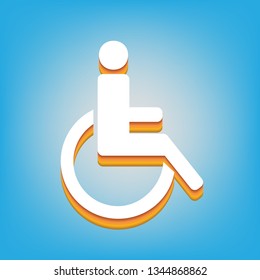 Disabled sign illustration. Vector. White icon with 3d warm-colored gradient body at sky blue background.