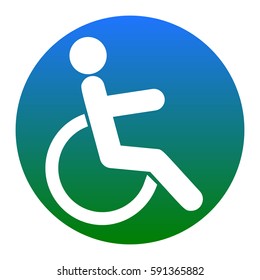 Disabled sign illustration. Vector. White icon in bluish circle on white background. Isolated.