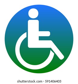 Disabled sign illustration. Vector. White icon in bluish circle on white background. Isolated.