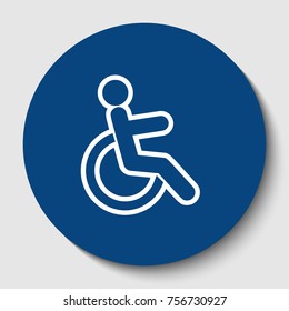 Disabled sign illustration. Vector. White contour icon in dark cerulean circle at white background. Isolated.