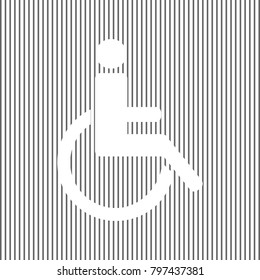 Disabled sign illustration. Vector. White icon on grayish striped background. Optical illusion.