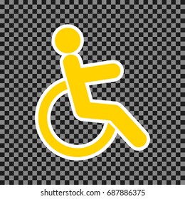 Disabled sign illustration. Vector. Yellow icon with white contour on dark transparent background.