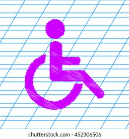 Disabled sign illustration. Violet scribble icon with school paper.