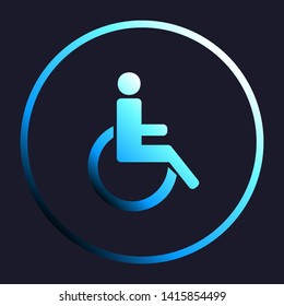 Disabled sign illustration. White, cyan and blue gradient icon as round button in white shell at dark blue background. Illustration.