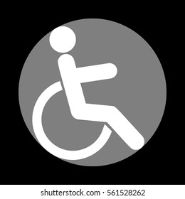 Disabled sign illustration. White icon in gray circle at black background. Circumscribed circle. Circumcircle.