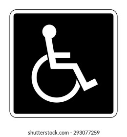 Disabled sign on black background. Handicapped person icon isolated in a black square. Permissive warning sign for the disabled