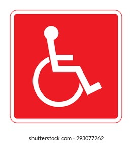 Disabled sign on red background. Handicapped person icon isolated in a red square. Permissive warning sign for the disabled