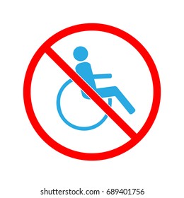 Disabled sign in red circle. Mark disability. Icon a place open passage. Symbol paralyzed and human on wheelchair. Safety person warning handicapped illustration. Design element. Vector illustration