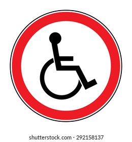 Disabled sign in the red circle on white background. Handicapped person icon isolated on white background. No, Ban or Stop signs. Prohibiting sign for the disabled