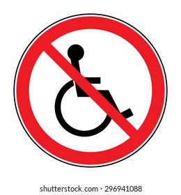 Disabled sign in the red circle on white background. Handicapped person icon isolated on white background. No, Ban or Stop signs. Prohibiting sign for the disabled