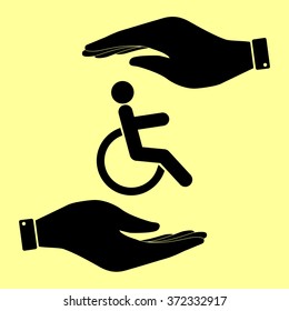 Disabled sign. Save or protect symbol by hands.