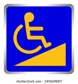 disabled signs blue colors frame background, sign boards of disability slope path ladder way sign badge for disabled, disabled symbol signs yellow on blue boards template (vector)