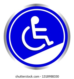disabled signs circle frame blue colors background, sign boards for disability slope path ladder way sign badge for disabled, disabled symbol signs on blue boards template (vector)