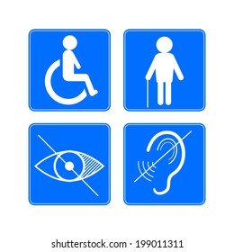 Disabled signs: deaf, blind, and wheelchair vector icons