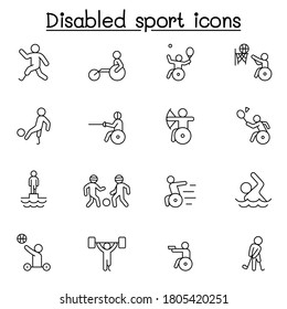 Disabled sport icon set in thin line style