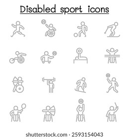 Disabled sport icon set in thin line style