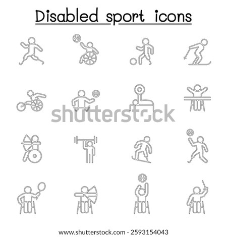 Disabled sport icon set in thin line style