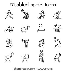 Disabled sport icons set in thin line style