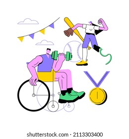 Disabled sports abstract concept vector illustration. Disabled games, wheelchair sports, athlete with physical disabilities, active lifestyle for handicapped people, parasport abstract metaphor.