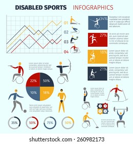 Disabled sports infographics with handicapped athletes symbols and charts vector illustration