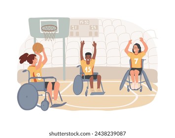 Ilustración vectorial de concepto aislado de deportes discapacitados. Juegos para discapacitados, deportes en silla de ruedas, atleta con discapacidades físicas, estilo de vida activo para personas discapacitadas, concepto de vector de parasport.