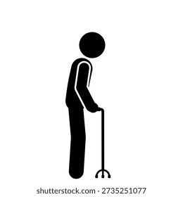 Disabled stick figure walking with support cane
