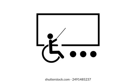 Disabled Teacher icon, Teacher with stick standing at blackboard, black isolated silhouette