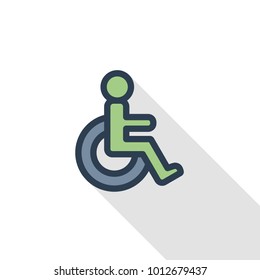 Disabled thin line flat color icon. Linear vector illustration. Pictogram isolated on white background. Colorful long shadow design.