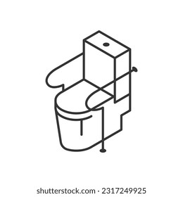 Disabled toilet line icon, isometric view. Pictogram of a water closet for people with physical disabilities. Vector illustration isolated on a white background.