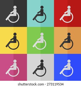 Disabled vector icon - colored set. Flat design