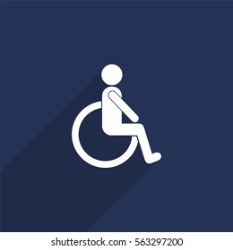 Disabled vector icon with long shadow isolated on  blue