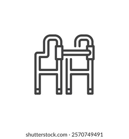 Disabled walker line icon. linear style sign for mobile concept and web design. A walking frame for elderly outline vector icon. Symbol, logo illustration. Vector graphics