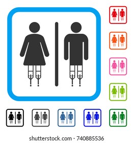 Disabled WC Persons icon. Flat grey iconic symbol inside a light blue rounded rectangle. Black, gray, green, blue, red, orange color variants of Disabled WC Persons vector.