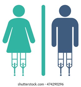 Disabled WC Persons icon. Vector style is bicolor flat iconic symbol, cobalt and cyan colors, white background.