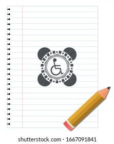 disabled (wheelchair) icon emblem draw with pencil effect. Vector Illustration. Detailed.