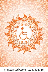disabled (wheelchair) icon inside abstract orange mosaic emblem