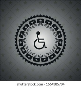 disabled (wheelchair) icon inside black emblem. Vintage.